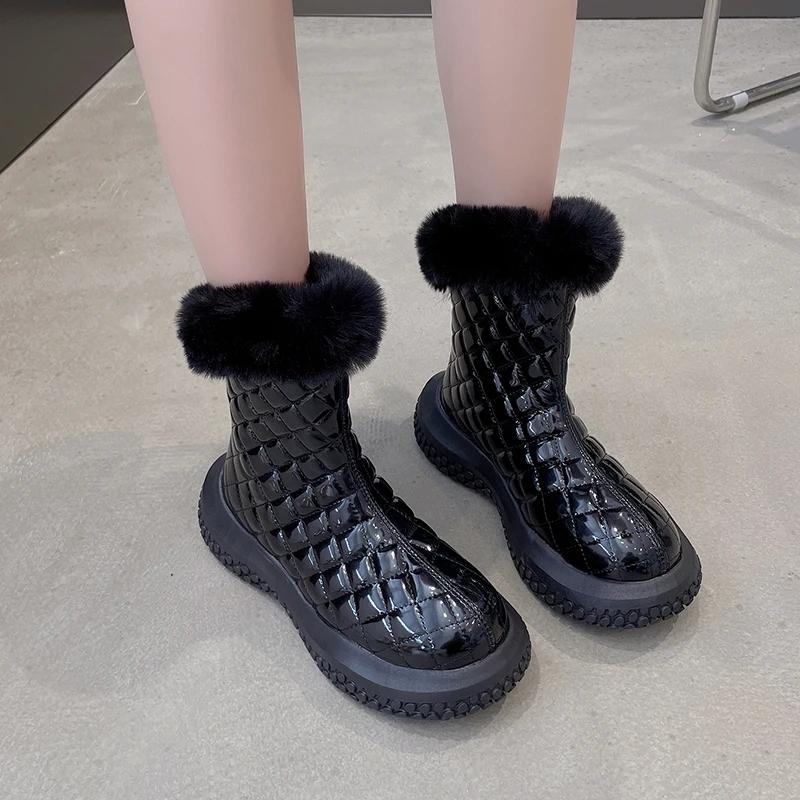 fashion snow boots women's winter new fashion round head back zipper thickened warm short boots plush cotton boots