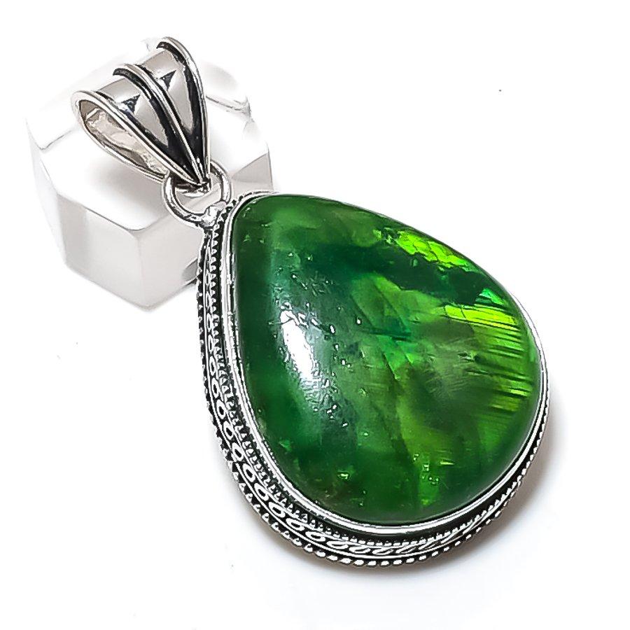 

Natural Green Labradorite 925 Sterling Silver Jewelry Pendant 2.05 s5K79