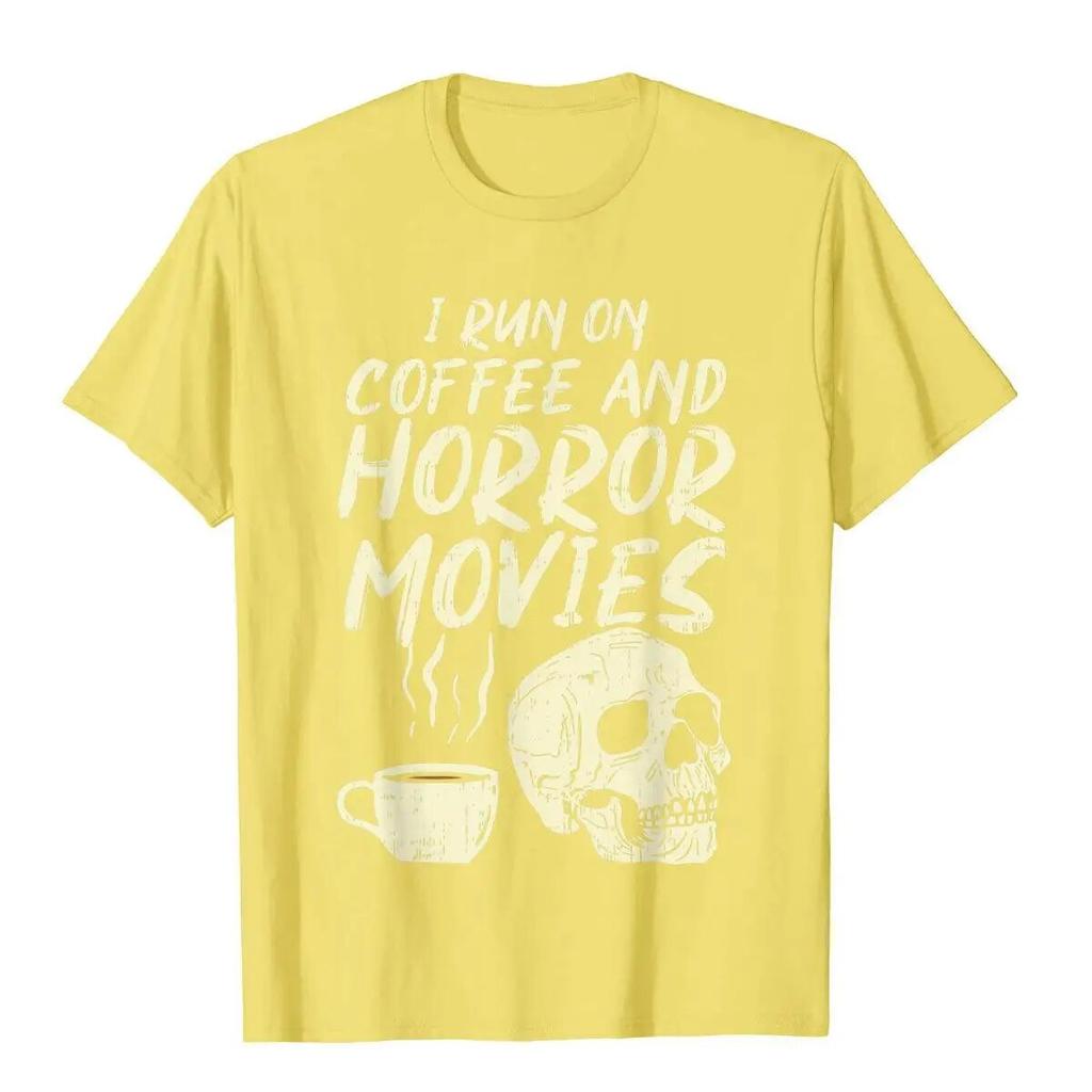 I Run Coffee Hororové filmy Lebka Skeleton Zábava Halloween 2020 Tričko Bavlna Unisex Trička Outdoor Tops & Trička Faddish Preppy