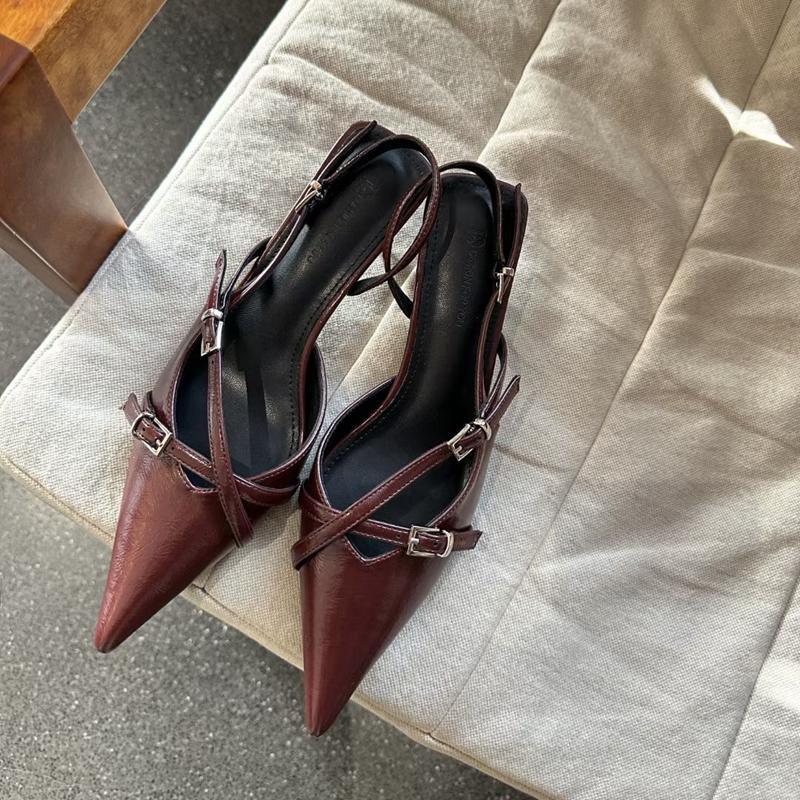 Fashion SUOJIALUN 2024 Spring New Brand Women Sandal Fashion Pointed Toe Slip On Shallow Slingback Sandal Thin High Heel Pumps Shoes