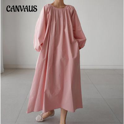 Spring and Autumn Women's Loose Plus Size Tie Bow Doll Dress Bottoming Dress Lantern Sleeve Knee-length Dress