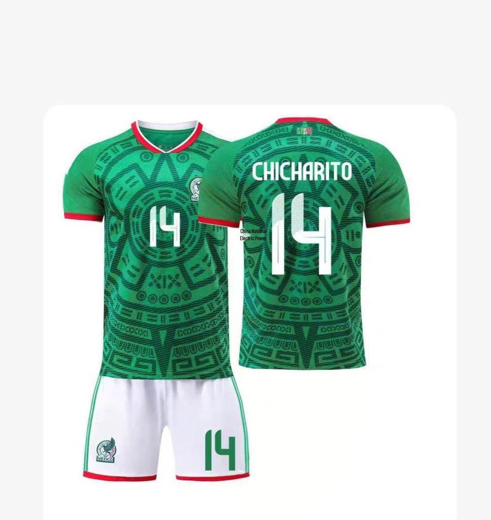 Kids' Mexico Football Jersey Set: Home No. 14 Hernandez & No. 22 Lozano.