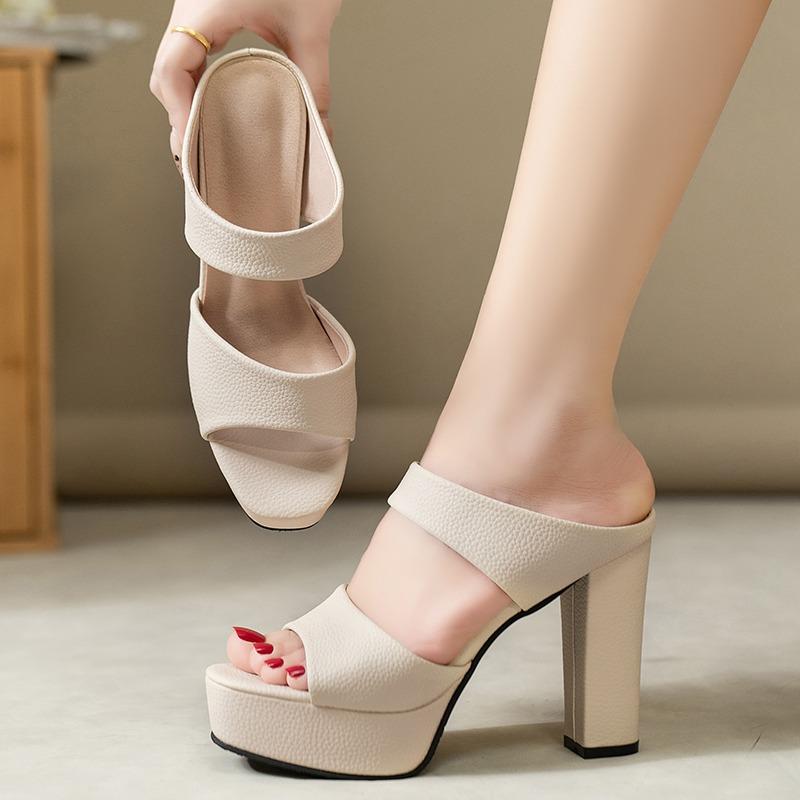 Fashion Summer New Coarse Heel Sandals Women Round Head Open Toe Waterproof Platform Anti-slip Wear-resistant High-heeled Slippers