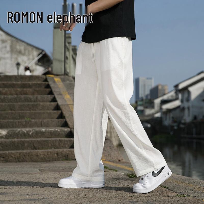 ROMON Men s Chinese Style Ice Silk Casual Pants 2XL