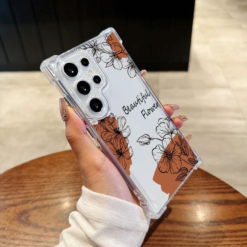Beautiful Flowers Leaf Phone Case For Samsung Galaxy S25 FE S26 S24 S23 S22 S21 S20 Ultra S26 Plus S25FE Clear Shockproof Cover