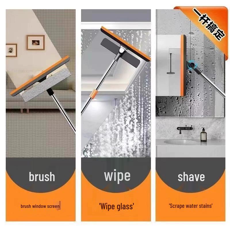 3-in-1 Telescopic Glass Wiper: Dual-Use Dry/Wet Multi-Functional Squeegee with Hands-Free Window Brush