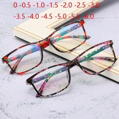 Square Flower Frame Myopia Glasses Unisex Ultralight Clear Mirror Prescription 0 To -6 Nearsighted Eyewear
