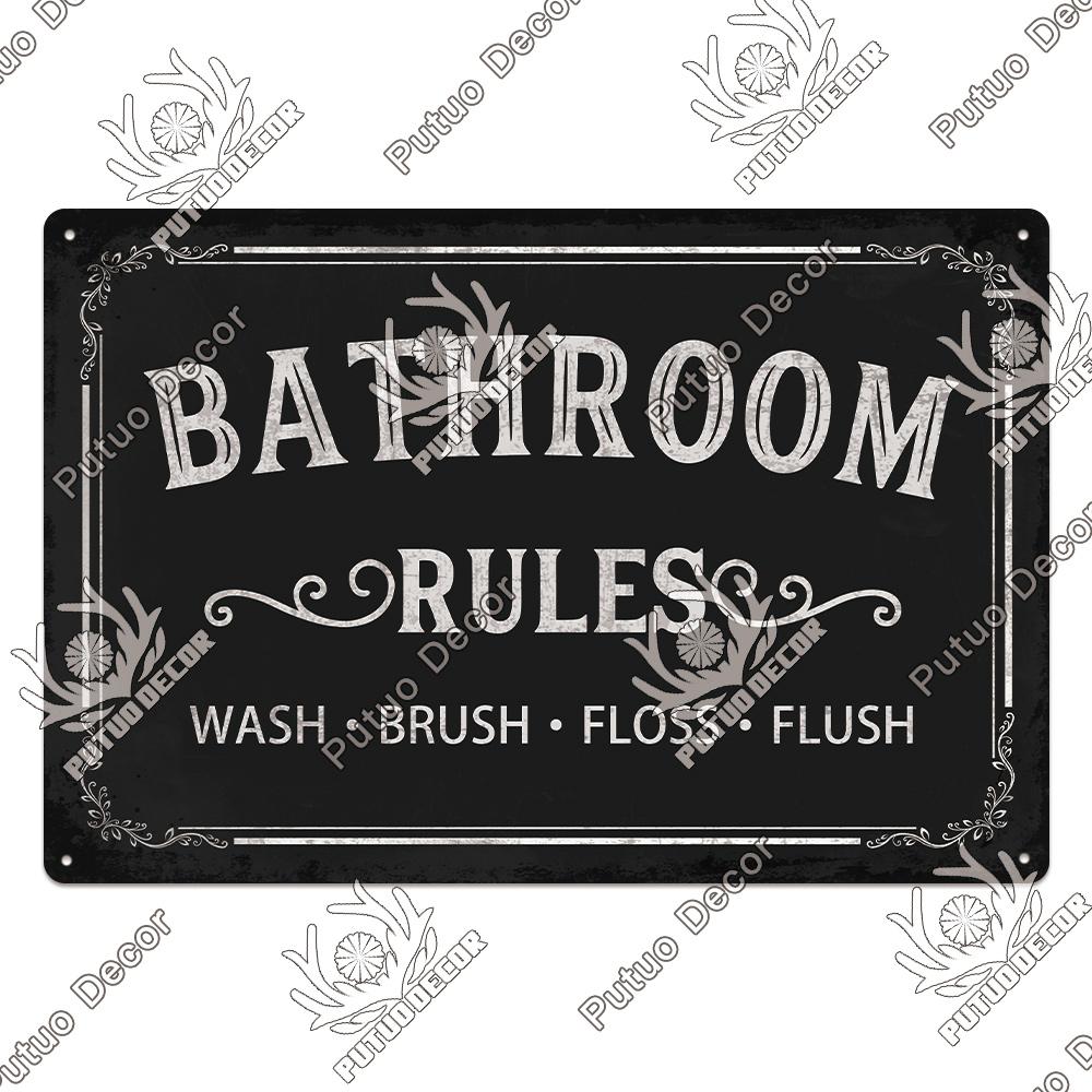 Putuo Decor Restroom Retro Tin Signs Vintage Bathroom Plaque Metal Plates Wall Art Posters Decoration for Toilet Iron Paintings