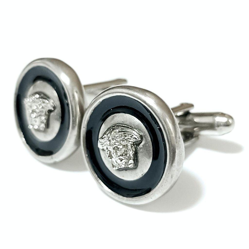 Used [Rare] VERSACE Medusa Cufflinks Cufflinks Silver Black Engraved Vintage Formal