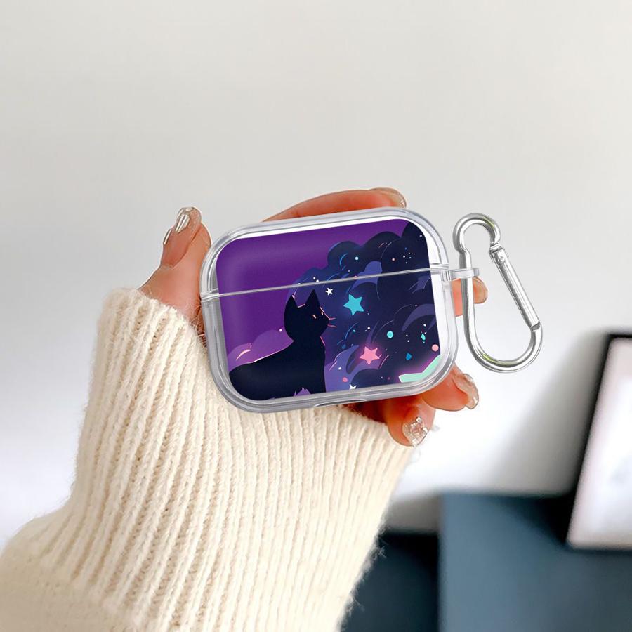 Hülle Für Airpods 2 1 Pro2 Pro3 Pro 4 3 Klare Kopfhörerhüllen Abdeckung Schwarze Katze Sternenklare Nacht