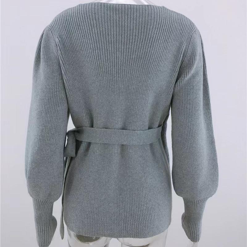 IHUASU Autumn and Winter Tie Temperament Commuter V-neck Jumper Women's Loose Large Size Fashion Knitted Cardigan