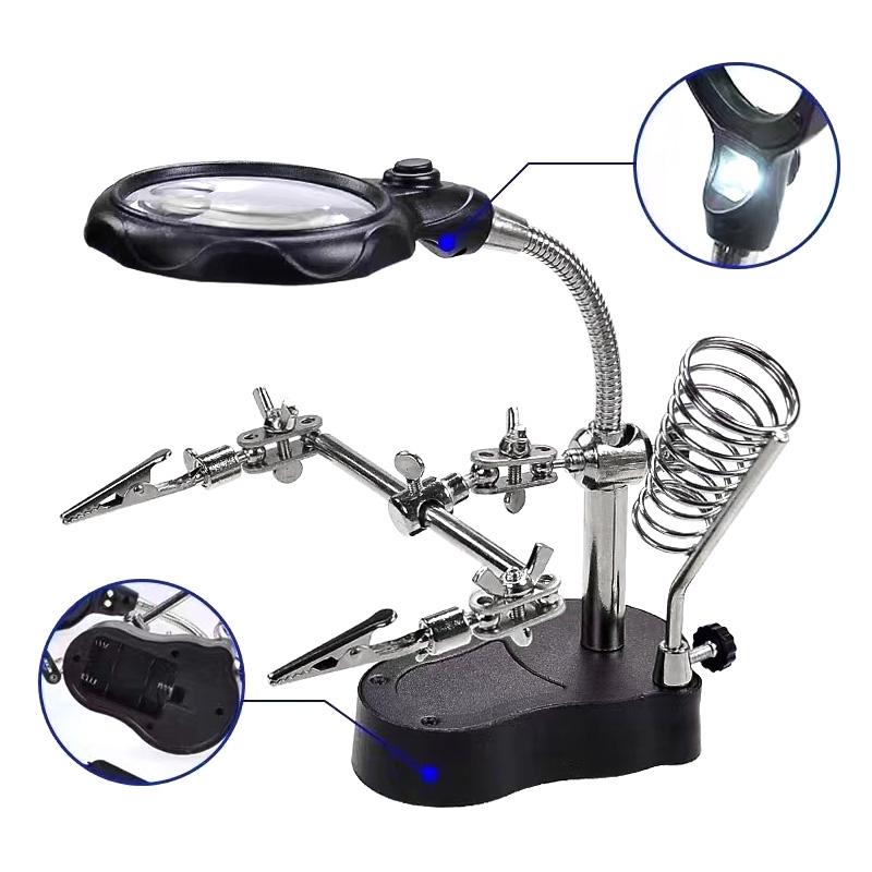 Helping Hand Adjustable LED Light Magnifying Lens Soldering Station Third Hand Solder Auxiliary Clamp