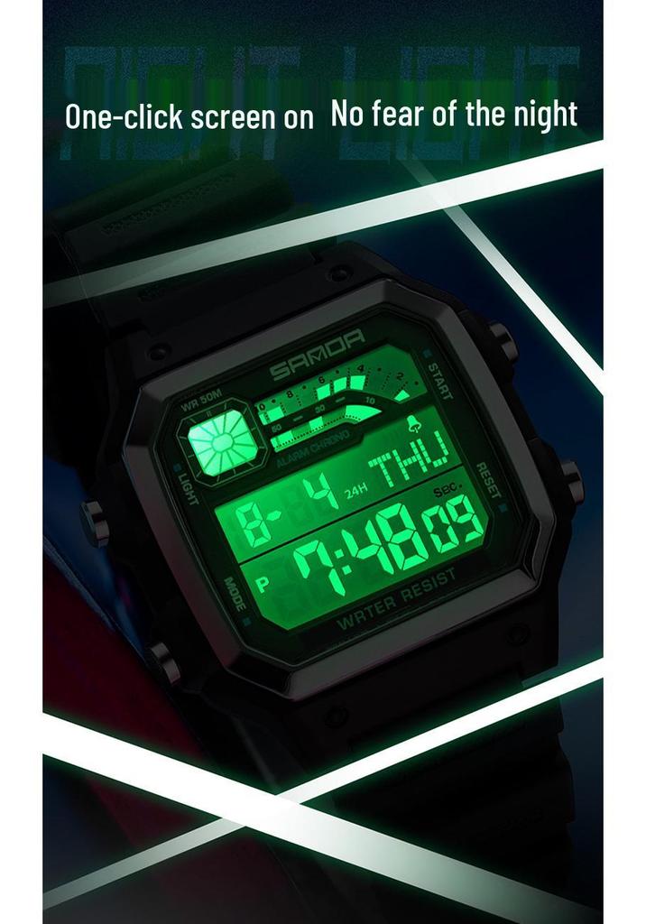Sanda Men's Outdoor Sports Electronic Watch - Multifunctional, Waterproof, with Countdown and Snooze Feature.