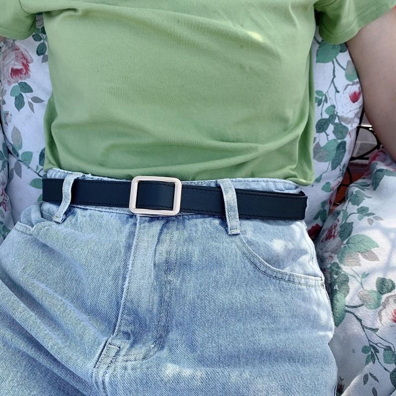 Black Pu Classic Belt For Women With Versatile No Hole Design Ideal For Any Attire Casual