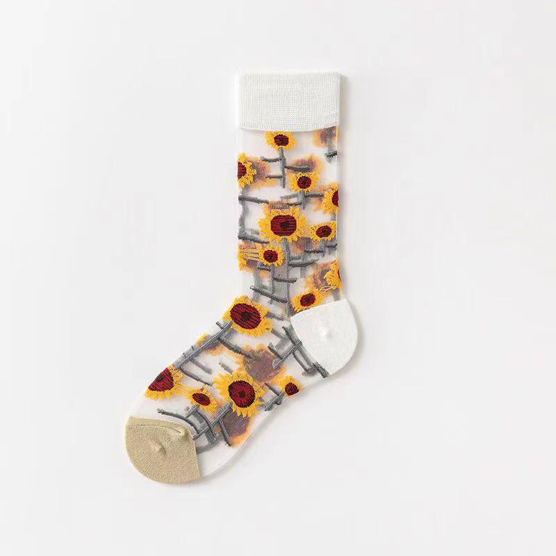 Spring/Summer Women's Floral Mori Girl Thin Mid-Calf Socks - European & American Style