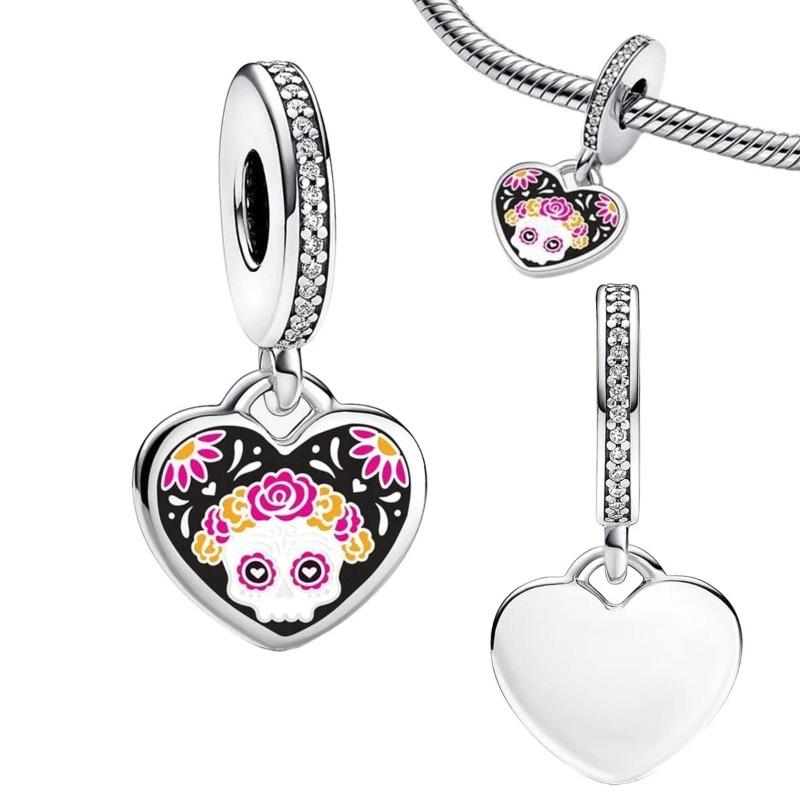 Ny Koppar Rosa Blomster Hängande Berlock Fjäril Hjärta Blomma Ros Fågel Pärla För Halsband Diy Armband Fint Smycke