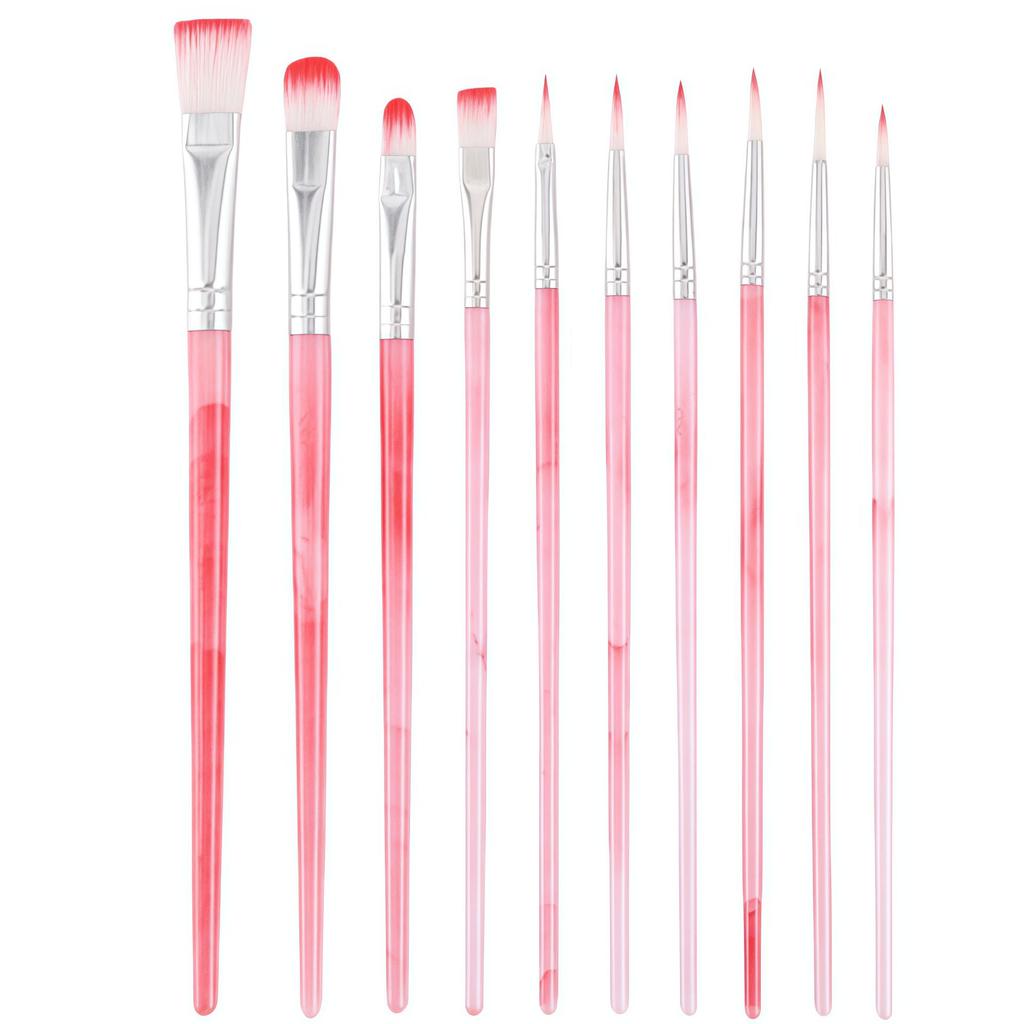 10-Piece Nylon Bristle Paint Brush Set for Watercolor, Oil, Acrylic, and Ink Wash Art