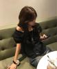 Yuupeu Frill Stripe Blouse - Black