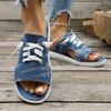 Summer New Large-sized Denim Fabric Lace-up Slip-on Sandals for Women - Round Toe Flat Casual Sandals