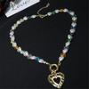 Tooxika Skeleton Love Heart Pearl Lurex Small Flower Necklace Niche Beading Personality Temperament Collarbone Chain