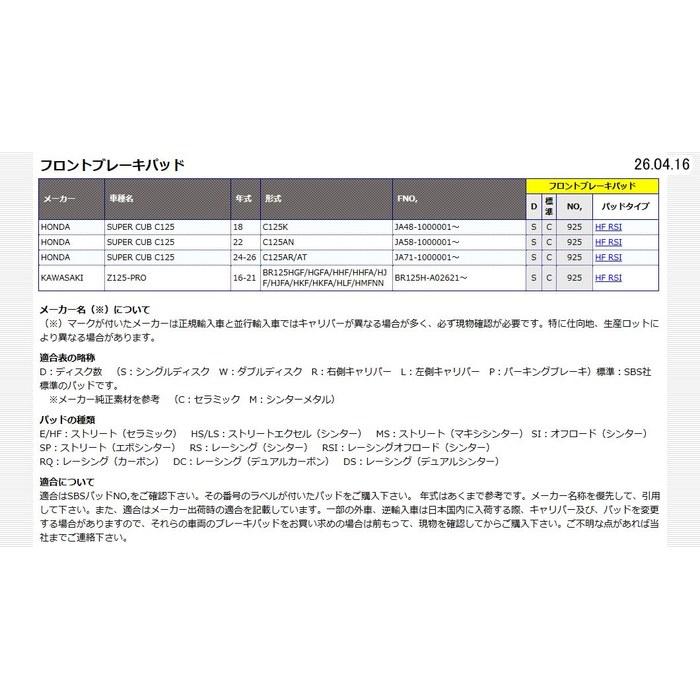 KITACO SBS Brake Pads 925HF Ceramic Z125 PRO 777-0925000