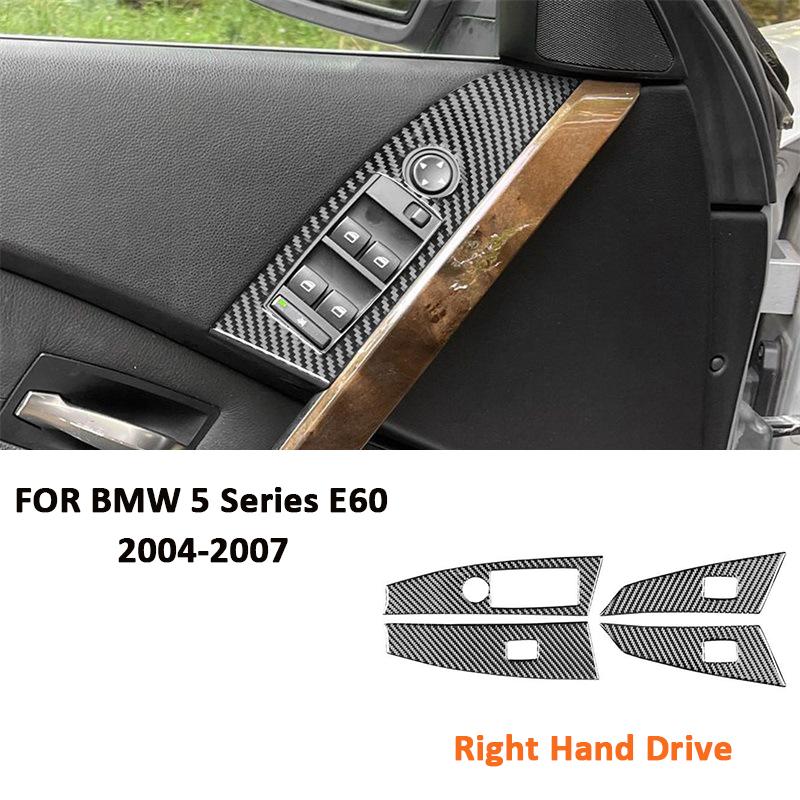 Carbon Fiber Car Power Window Switch Lifter Buttons Panel Interior Decoration Sticker Accessories For BMW 5 Series E60 2004-2007