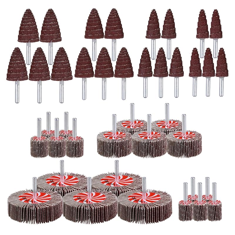 Rocaris 40 Pack Flap Wheel 1" x 1", 1/4" Mounted Shank Aluminum Oxide Grit# 60,80,120,240 for Drill