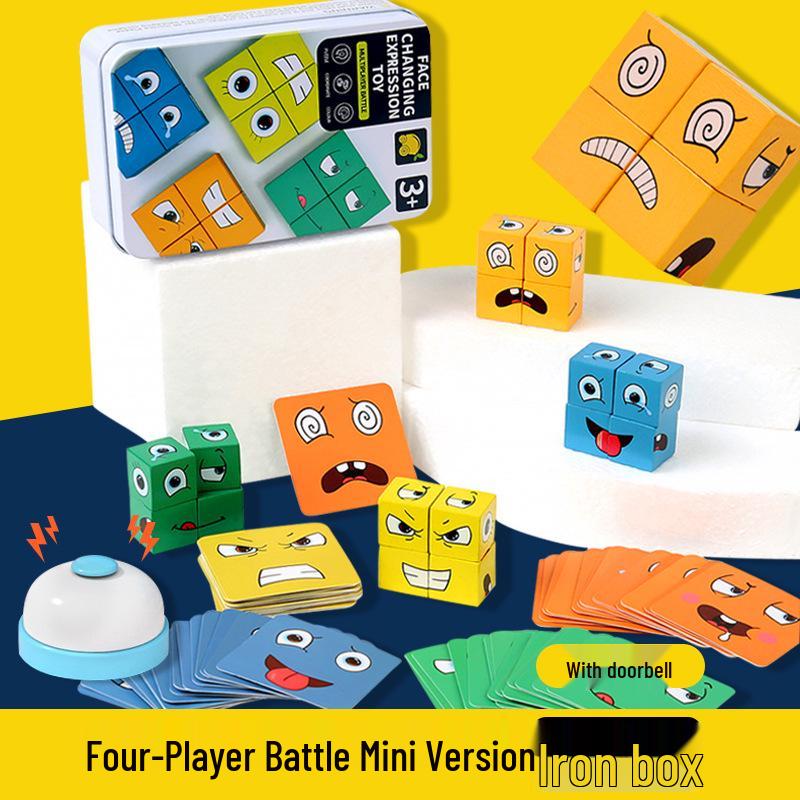 Face-Changing Rubik's Cube Blocks: Educational Wooden Game for Kids, Parent-Child Interaction, Kindergarten & Tabletop Fun.