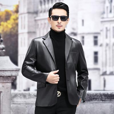 Lederjacke, Herren-Lederanzug, neues Schaffell, dünne Frühlings- und Herbst-Lederjacke, schmal geschnittene und hübsche Herren-Anzugjacke