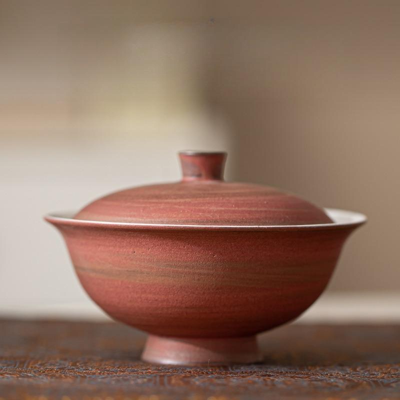 

Vintage Wabi Sabi Ceramic Gaiwan Handmade Teacup Creative Gift Large Tea Set Gongfu Brewing Home Decor 180ml червоний