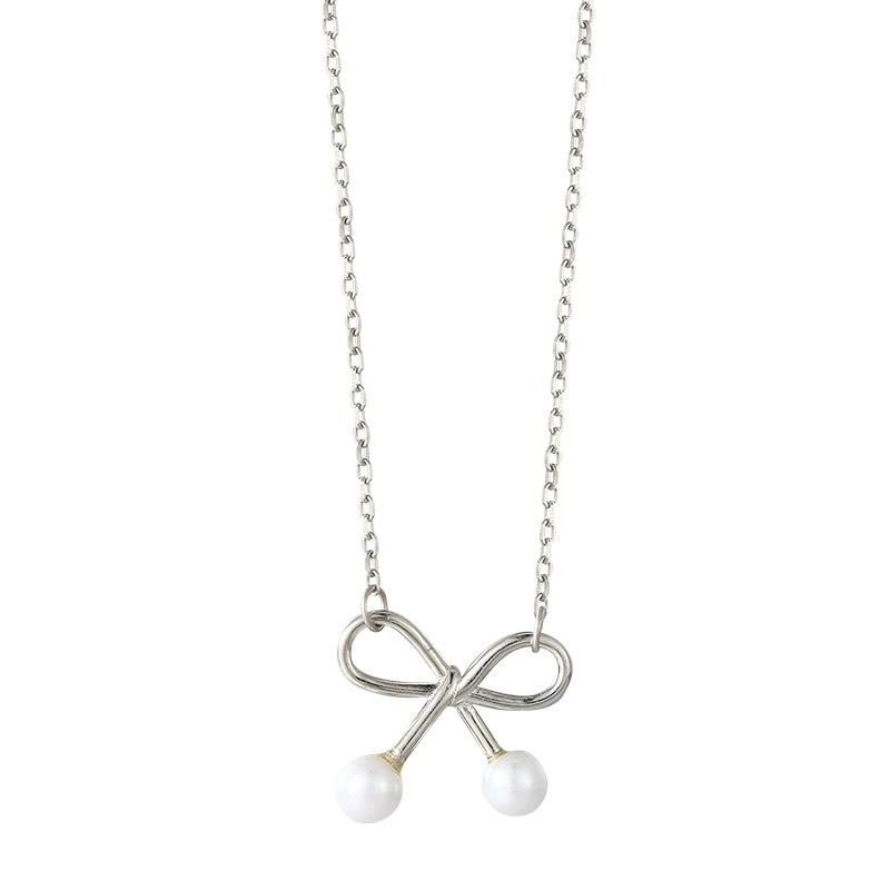 Pearl Bow Sterling Silver Necklace for Women S999 Pure Silver Cold Style Design Clavicle Chain Gentle Fairy Necklace
