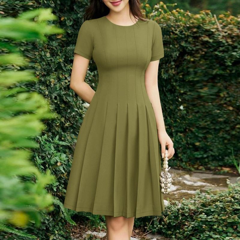 ZANZEA Kadın Yazlık Günlük Yuvarlak Yaka Kısa Kollu Elbise