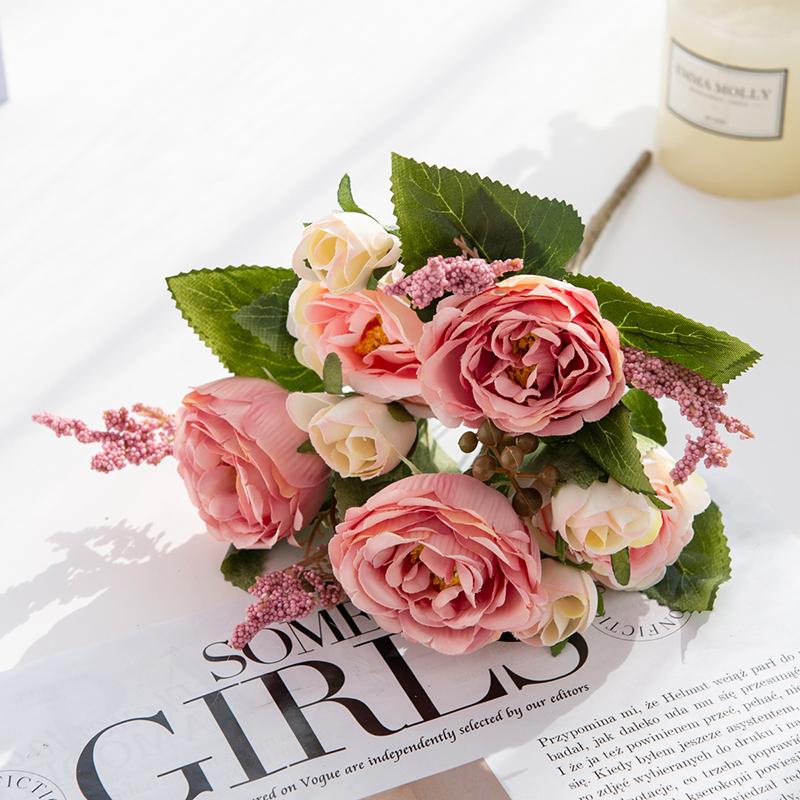 5-Petal Autumn-Colored Peony Artificial Flower Bride Bouquet Wedding Living Room Table Decoration For Vase Home Diy Fake Plants