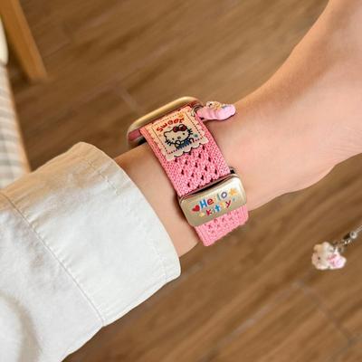 Compatible Apple S11 Watch Band: Breathable Woven Cartoon Pendant with Magnetic Buckle for iWatch 1098765SE