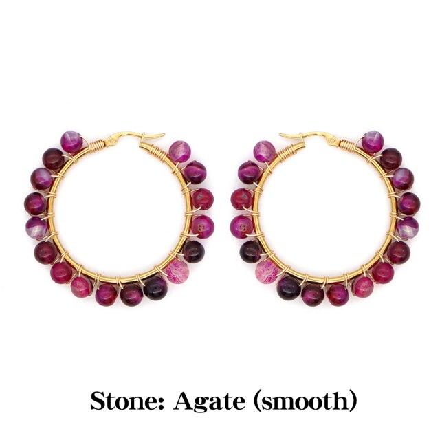 Crystal Earring For Women Boho Jewelry Trendy Natural Stone Pearl Jewellery Bohemian Ear Ring Gold Circle Hoop Earrings