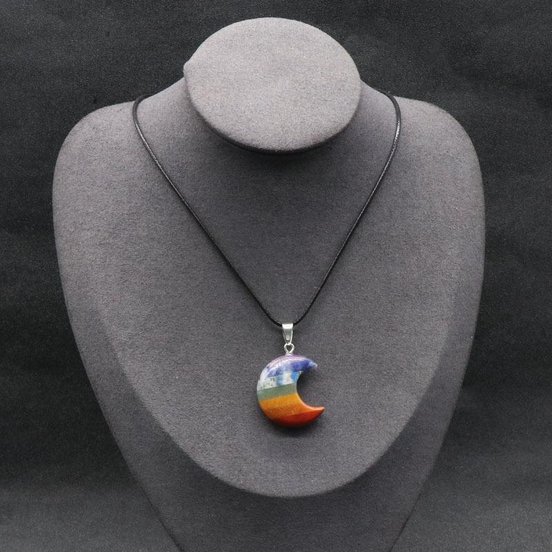 Natural 7 Chakra Crystal Pendant Gemstone Moon Pendant Reiki Healing Crystal Necklace Charm for Jewelry Making Spiritual