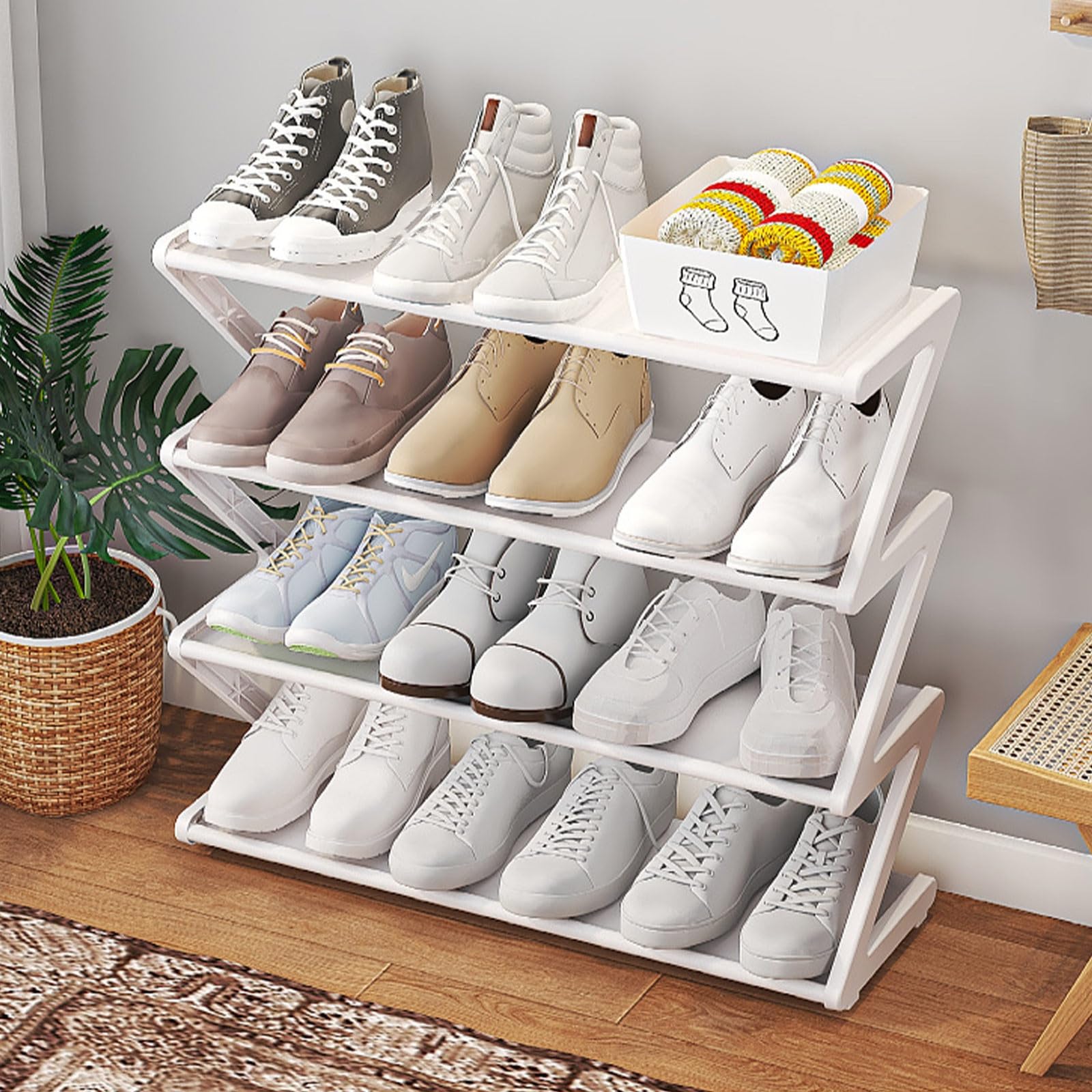 

1pc 4 Tier Stainless Steel Shoe Rack Organizer,Space Saving Shoes Organizer, for Closet Entryway Bedroom, Floor, Outdoor