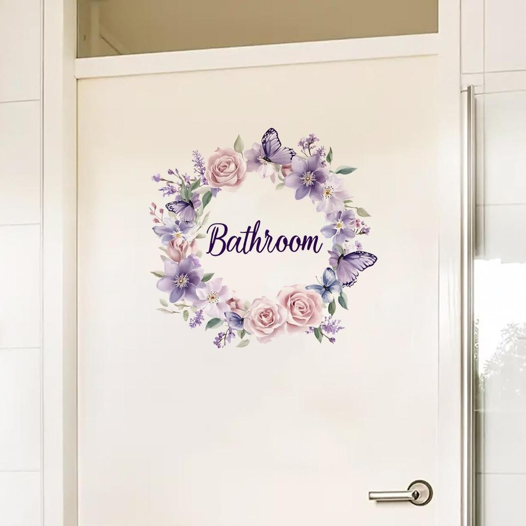 Beautiful Flowers Wall Stickers Toilet Bathroom Door Decoration Mural Home Decor Self-adhesive Beautify Wallpaper