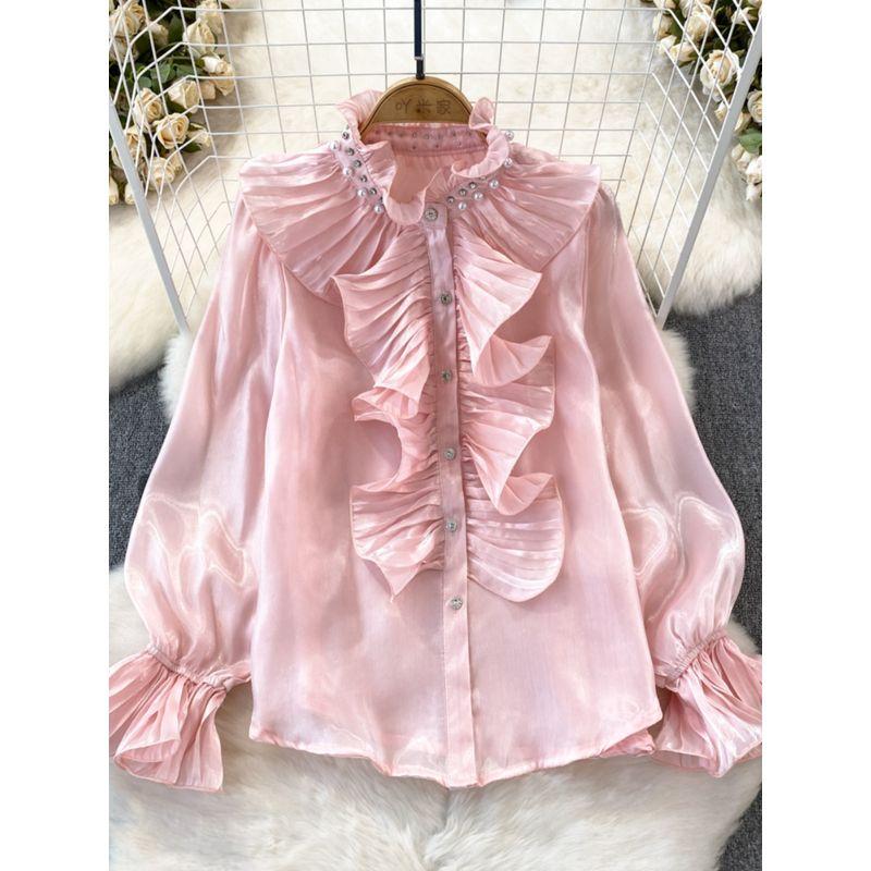 Lady Horn Long Sleeves Single-Breasted Glossy Casual Shirt