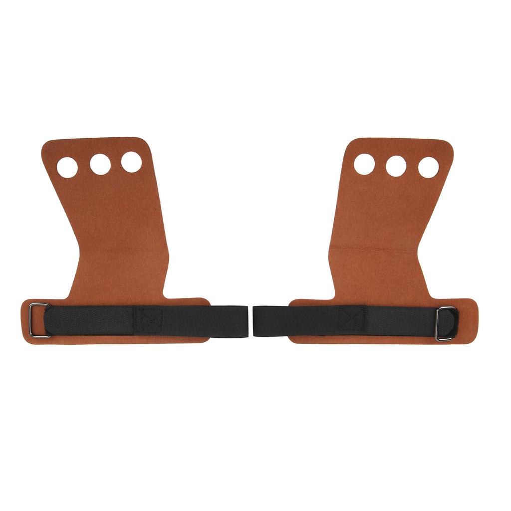 2pcs Gymnastics Palm Protector Imitation Leather Three Fingers Hand Grip for Pull Up Weight Lifting Training Brown