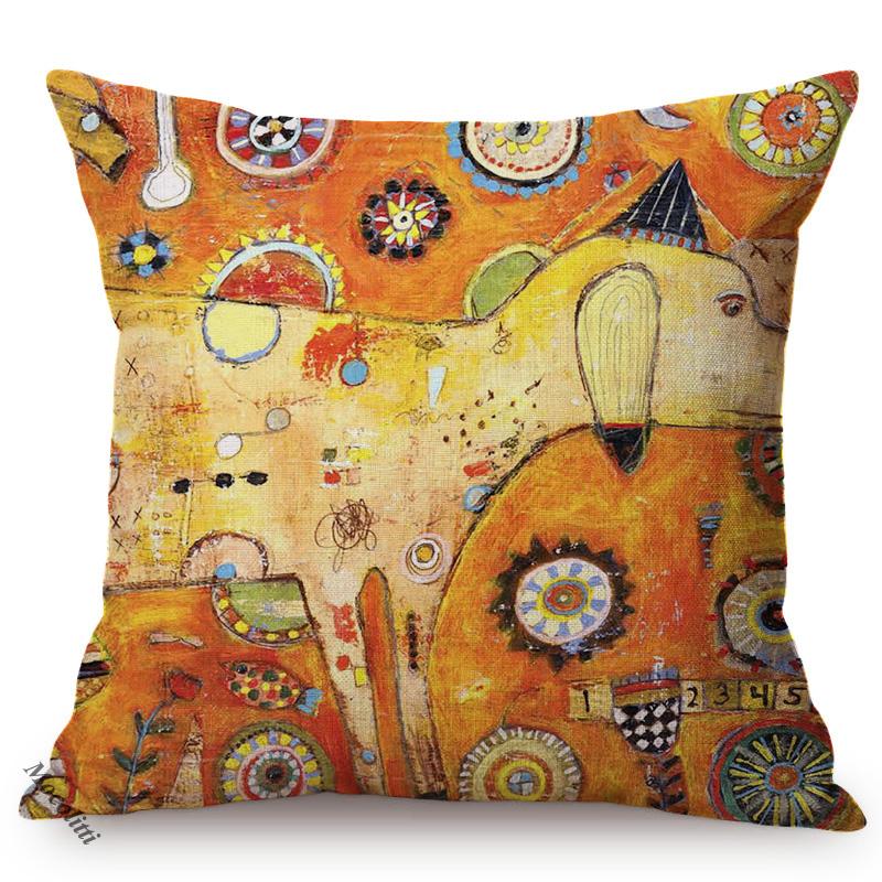Modern Abstract Animal Oil Painting Art Style Living Room Sofa Cushion Cover Funky Artwork Chair Decorative Pillow Case Cojines