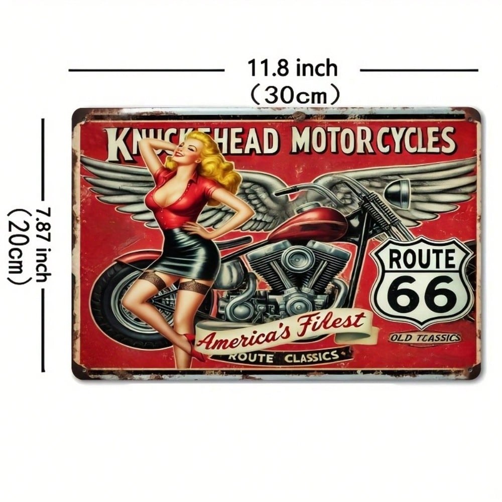 Vintage Motorcycle Route 66 Metal Tin Sign Garage Wall Decor 8x12 Inches
