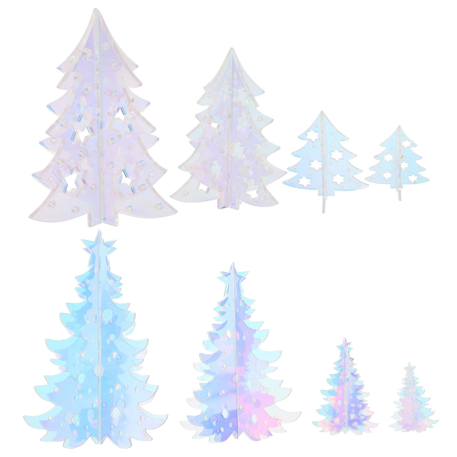 

8Pcs Holographic Acrylic Tabletop Christmas Trees Unique Mirror Finish Small 3D Tree Centerpieces for Tiered Tray Shelves other