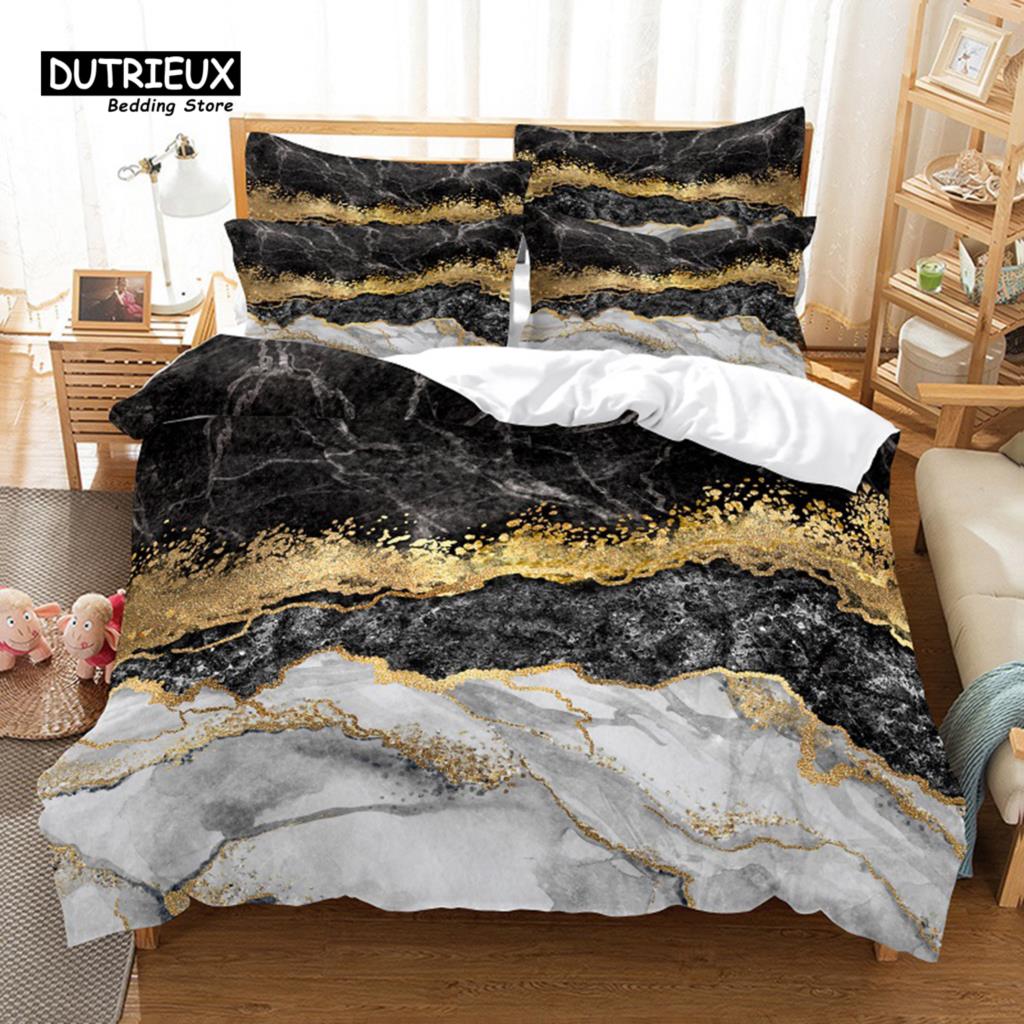 Colored Marble Duvet Cover Set, Fashion Bedding Set, Soft Comfortable Breathable Duvet Cover, For Bedroom Guest Room Decor