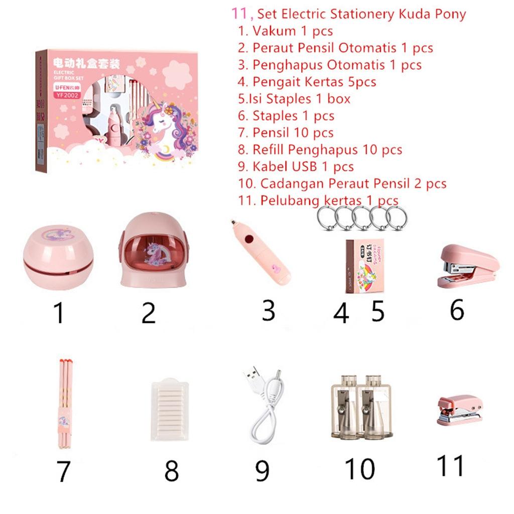 

Электронный канцелярский набор вакуумная точилка для карандашей ластик 11 в 1 / Электронный канцелярский набор обучающий подарок для девочек 11 set розовый