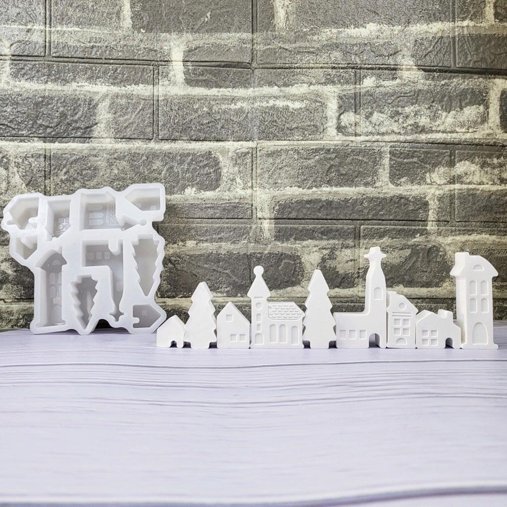 Artistic Silicone Mold Small House Shape Figurine Molds Silicone Texture for Festival Gifts and Engaging in Family Craft