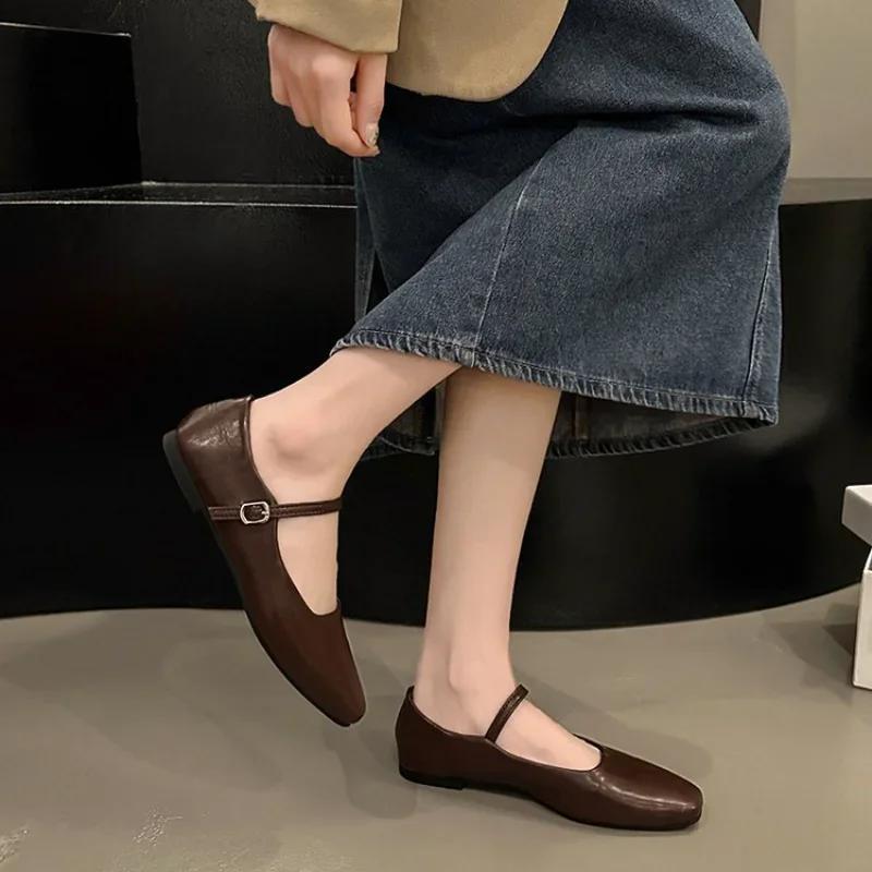 2024 Spring New Fashion Style Mary Jane Temperament Commuter Single Shoes Fairy Flat Heeled Small Leather Shoes