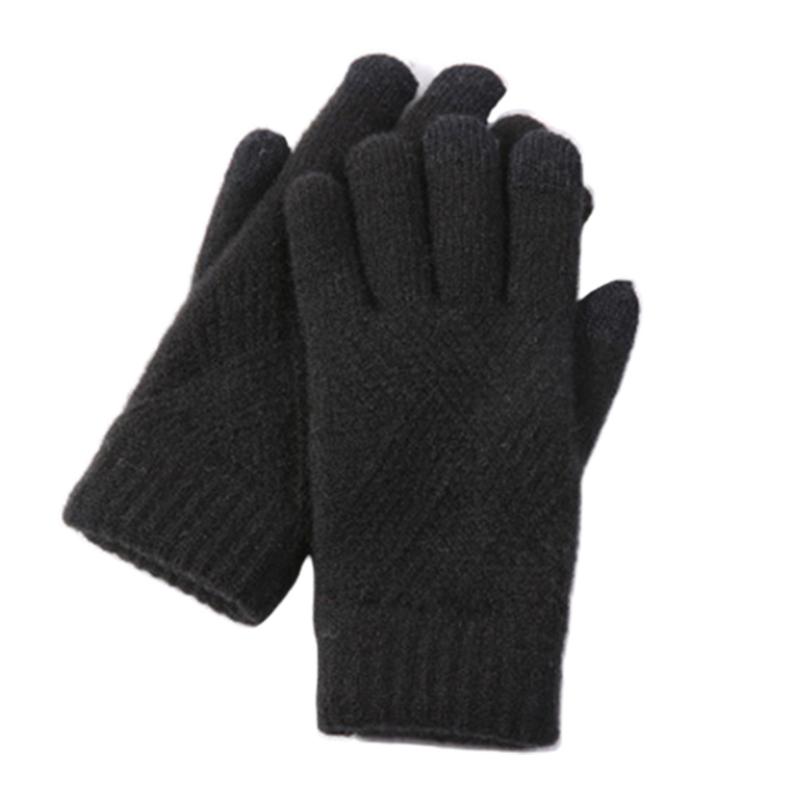 Fashion Knitted Thick Gloves for Men & Women Solid Color Argyle Pattern Windproof Warm Autumn Winter Full Finger Gloves