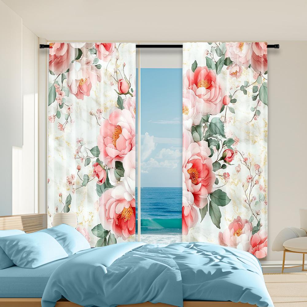 

Set Of 2 Versatile Polyester Transparent Curtains Home Decoration Fresh Pink Peony Flower Use Bedrooms Living Rooms Curtain Perfect For Great Room W100*H70(CM)-Grommet top&1PCS