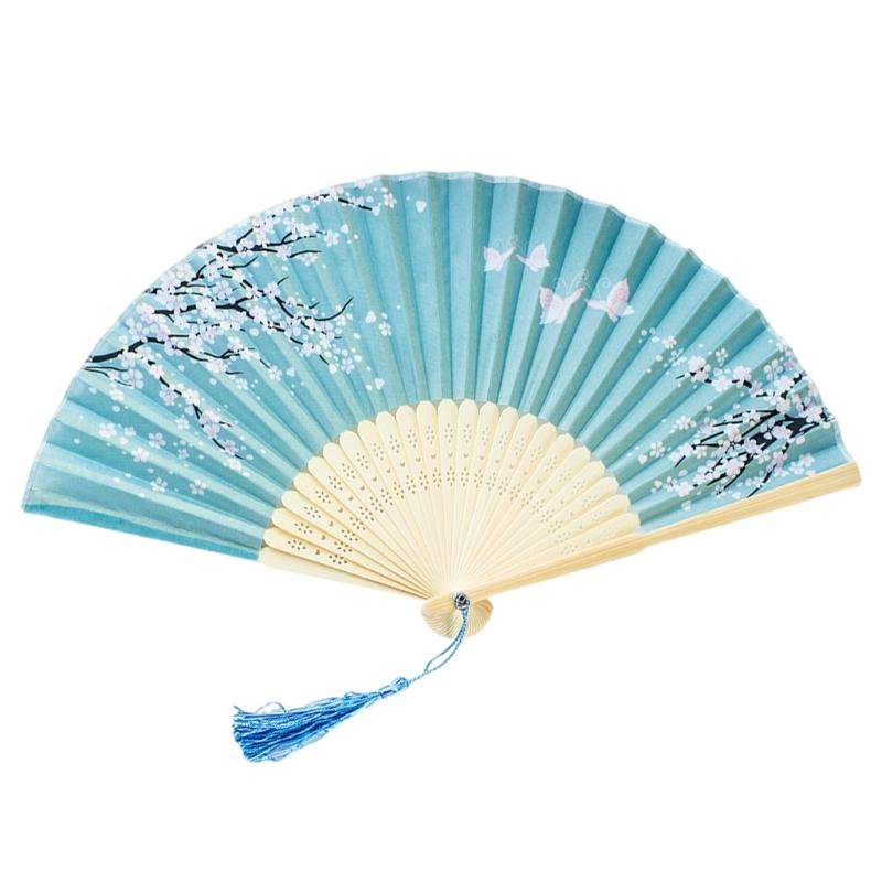 Floral Handheld Folding Fan Hand Held Silk Bamboo Fans with Tassels Hollowed Hand Foldable Fan for Dancing Wedding Decor
